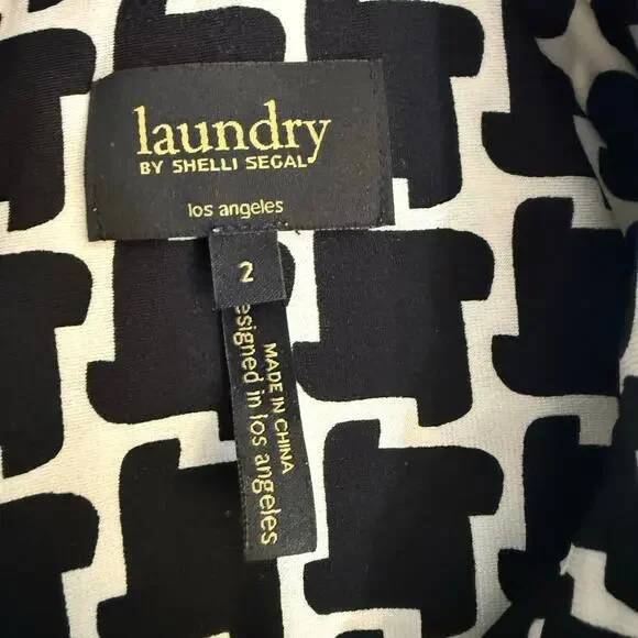 Laundry by Shelli Segal Size 2  Black & White blue bow Geometric Print Dress - Picture 2 of 12